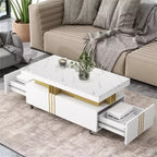 Table basse rectangulaire noire/blanche avec tiroirs de rangement et roulettes – 1 personne