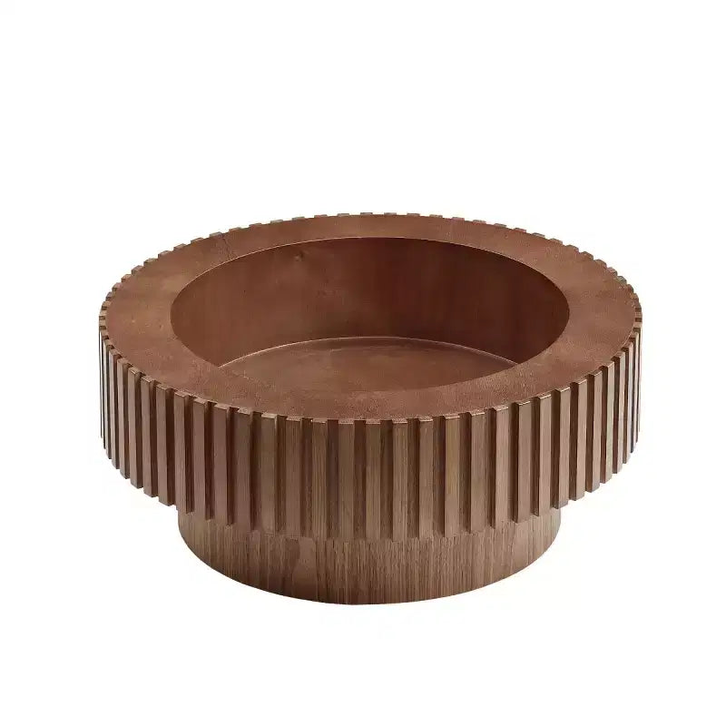 Table basse ronde cannelée avec rangement dissimulé – Frêne / Noir / Noyer – Pied central, 1 personne