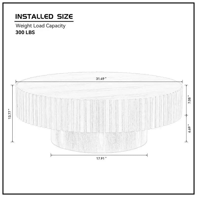 Table basse ronde cannelée avec rangement dissimulé – Frêne / Noir / Noyer – Pied central, 1 personne