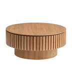 Table basse ronde cannelée avec rangement dissimulé – Frêne / Noir / Noyer – Pied central, 1 personne
