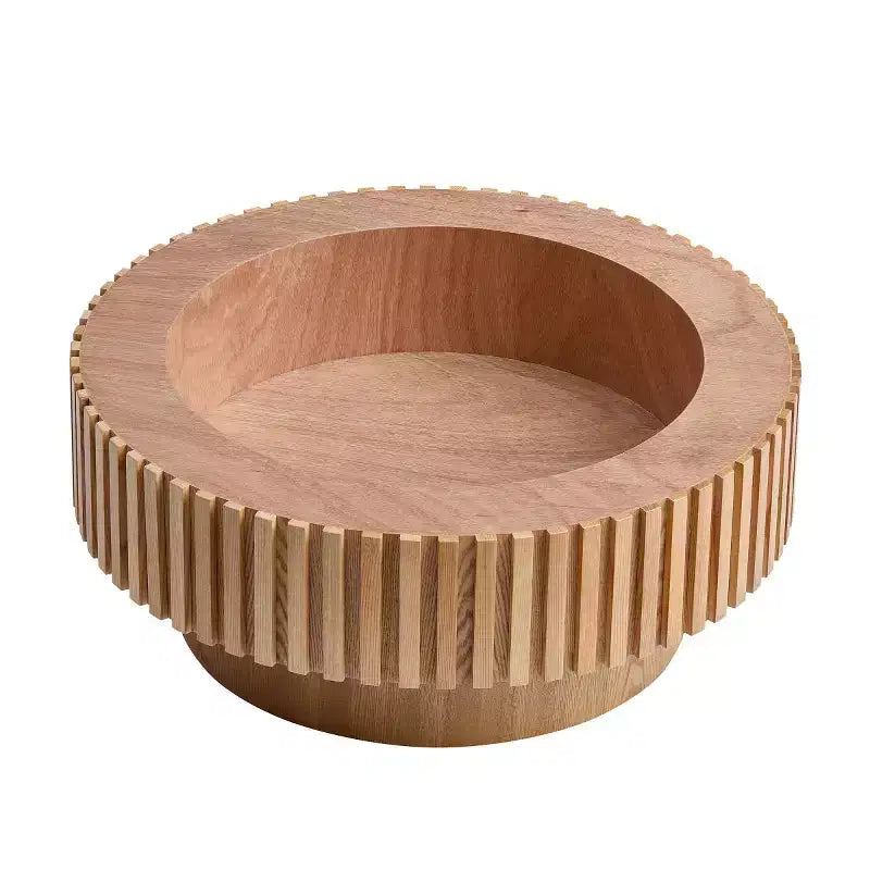 Table basse ronde cannelée avec rangement dissimulé – Frêne / Noir / Noyer – Pied central, 1 personne