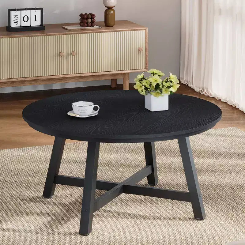 Table basse ronde, Noir/brun, 2 places, Pieds en bois et métal