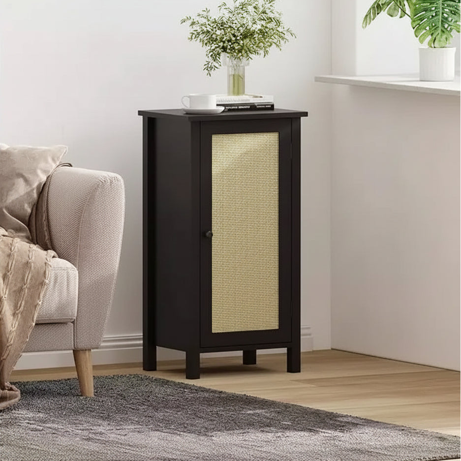 Boho Nightstand,16 Inch Rattan Nightstand with Drawer,Bedside Table for Bedroom | Sturdy Legs & Wood Top | Small Accent Cabinet for Living Room
