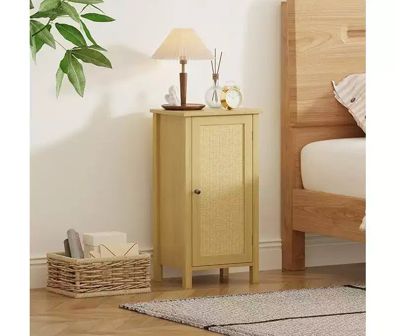 Table de chevet en rotin noir avec tiroir – Table de chevet 1 personne