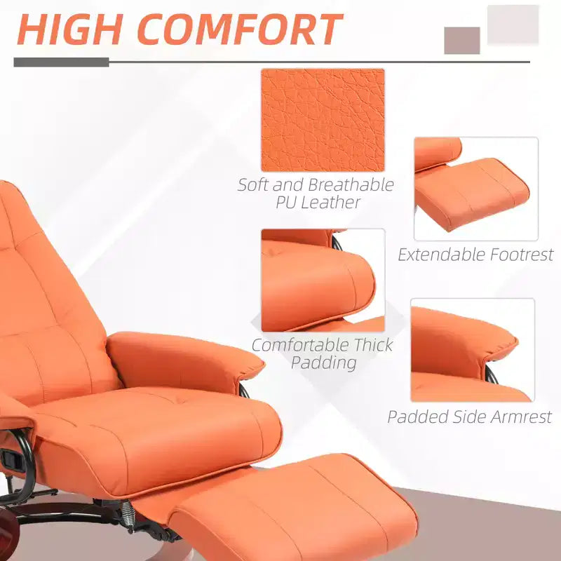 Fauteuil inclinable pivotant avec repose-pieds – Similicuir, 1 place (Noir / Bleu / Blanc cassé / Gris / Orange)
