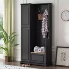 Arbre d'entrée noir avec banc escamotable, porte-manteau et meuble à chaussures – 1 personne