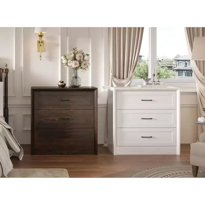Famapy Farmhouse Nightstand with Drawers Bedside Table 3-Drawer Dresser