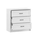 Table de chevet 3 tiroirs marron/blanc, style rustique, assemblage par 1 personne