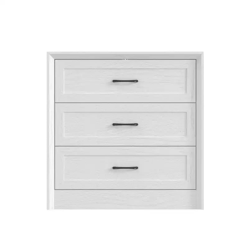 Table de chevet 3 tiroirs marron/blanc, style rustique, assemblage par 1 personne