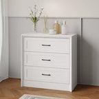 Table de chevet 3 tiroirs marron/blanc, style rustique, assemblage par 1 personne