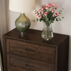 Table de chevet 3 tiroirs marron/blanc, style rustique, assemblage par 1 personne