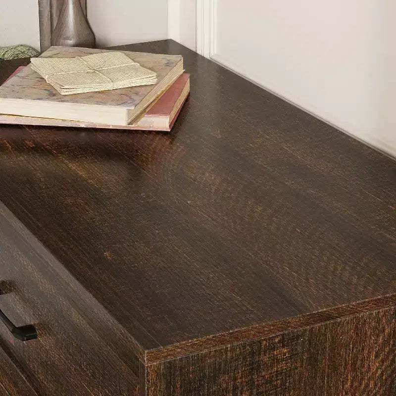 Table de chevet 3 tiroirs marron/blanc, style rustique, assemblage par 1 personne