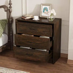 Table de chevet 3 tiroirs marron/blanc, style rustique, assemblage par 1 personne