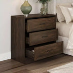 Table de chevet 3 tiroirs marron/blanc, style rustique, assemblage par 1 personne