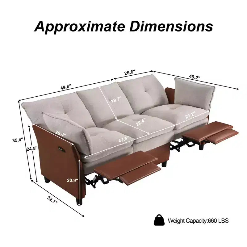 Canapé d'angle inclinable électrique 3 places – Noir / Marron / Vert