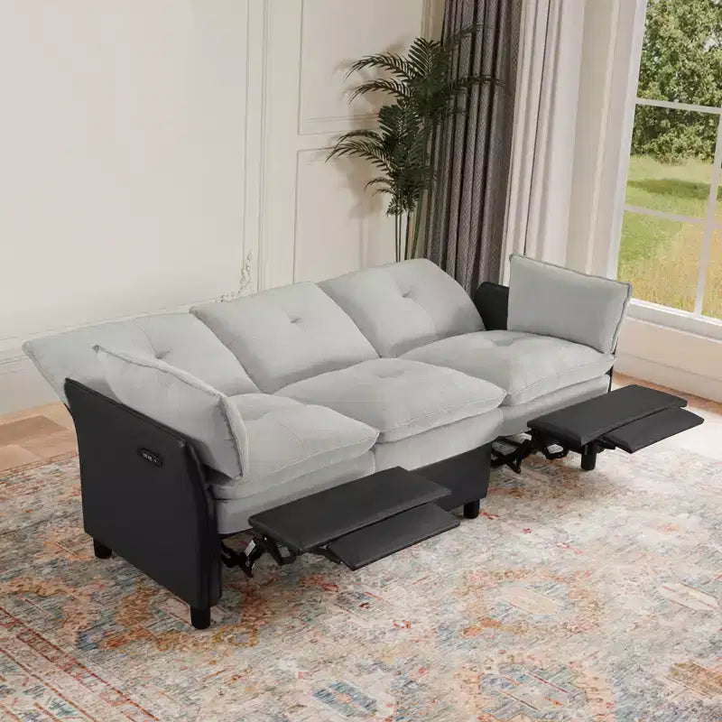 Canapé d'angle inclinable électrique 3 places – Noir / Marron / Vert