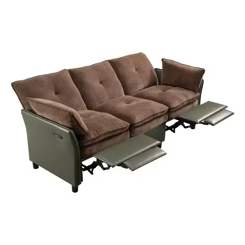 Canapé d'angle inclinable électrique 3 places – Noir / Marron / Vert