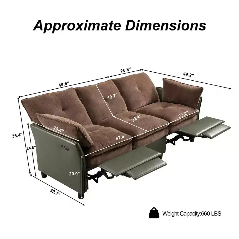 Canapé d'angle inclinable électrique 3 places – Noir / Marron / Vert