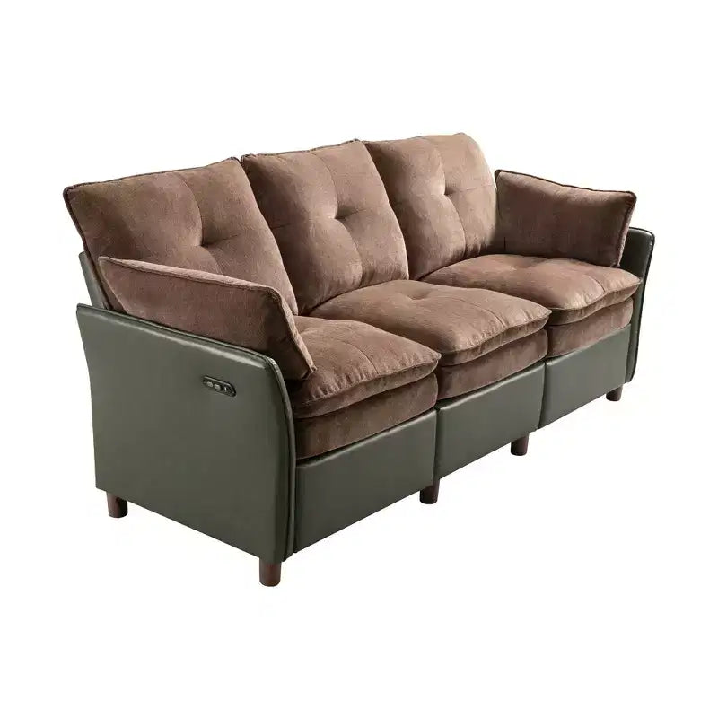 Canapé d'angle inclinable électrique 3 places – Noir / Marron / Vert