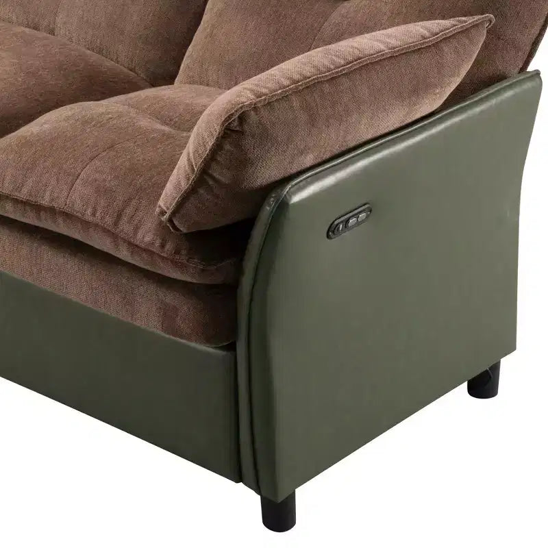 Canapé d'angle inclinable électrique 3 places – Noir / Marron / Vert