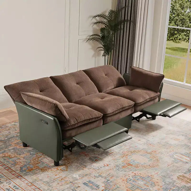 Canapé d'angle inclinable électrique 3 places – Noir / Marron / Vert