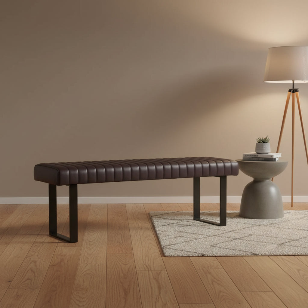 Crestview Collection 52 in. Brown Upholstered Accent Bench with Black Iron Frame