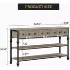 Console industrielle marron/grise, 3 tiroirs et 3 étagères, pour 1