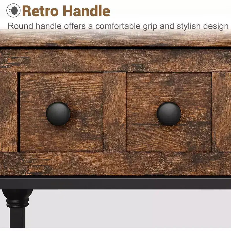 Console industrielle marron/grise, 3 tiroirs et 3 étagères, pour 1