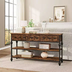 53 Console Sofa Table with 3 Drawers, Industrial Entryway Table with 3-Tier Storage Shelves, for Hallway, Living Room, Office