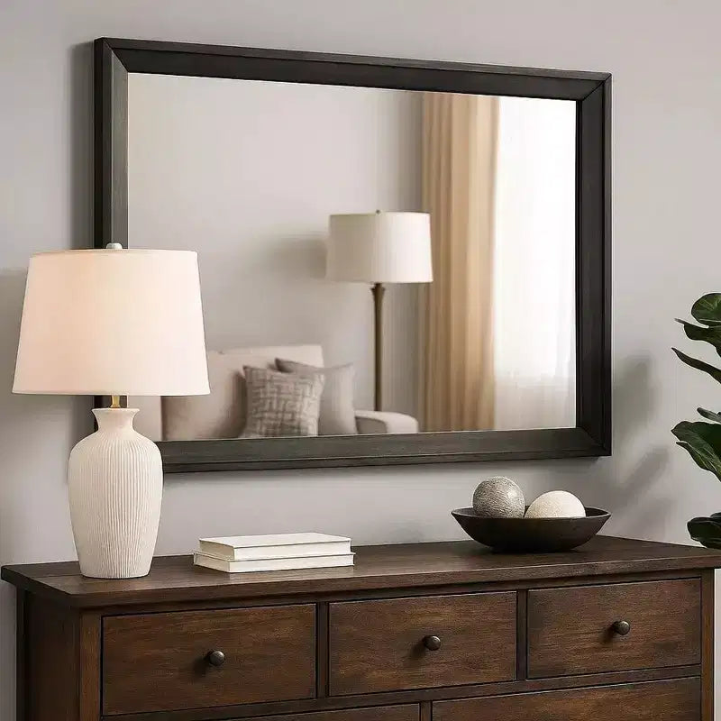 Miroir mural rectangulaire gris avec cadre en bois – Individuel