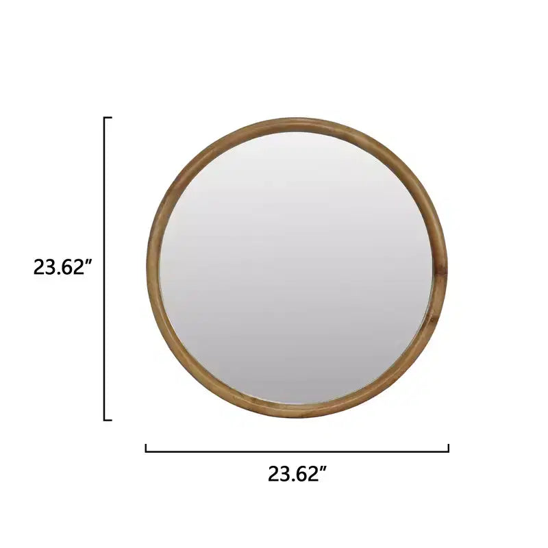 Miroir mural rond – Cadre en bois naturel, 60 cm, marron, 1 personne