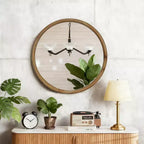 Miroir mural rond – Cadre en bois naturel, 60 cm, marron, 1 personne