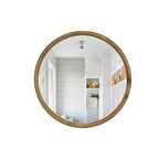 Miroir mural rond – Cadre en bois naturel, 60 cm, marron, 1 personne