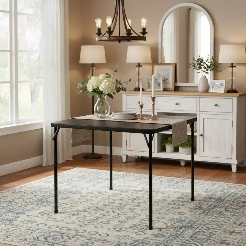 Table pliante carrée noire, 4 personnes, intérieur/extérieur