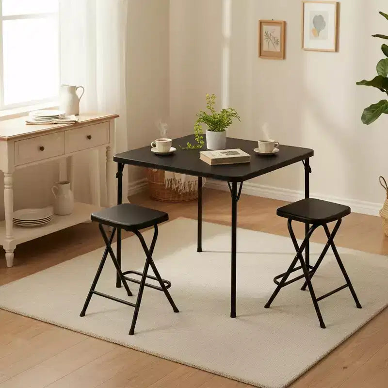 Table pliante carrée noire, 4 personnes, intérieur/extérieur