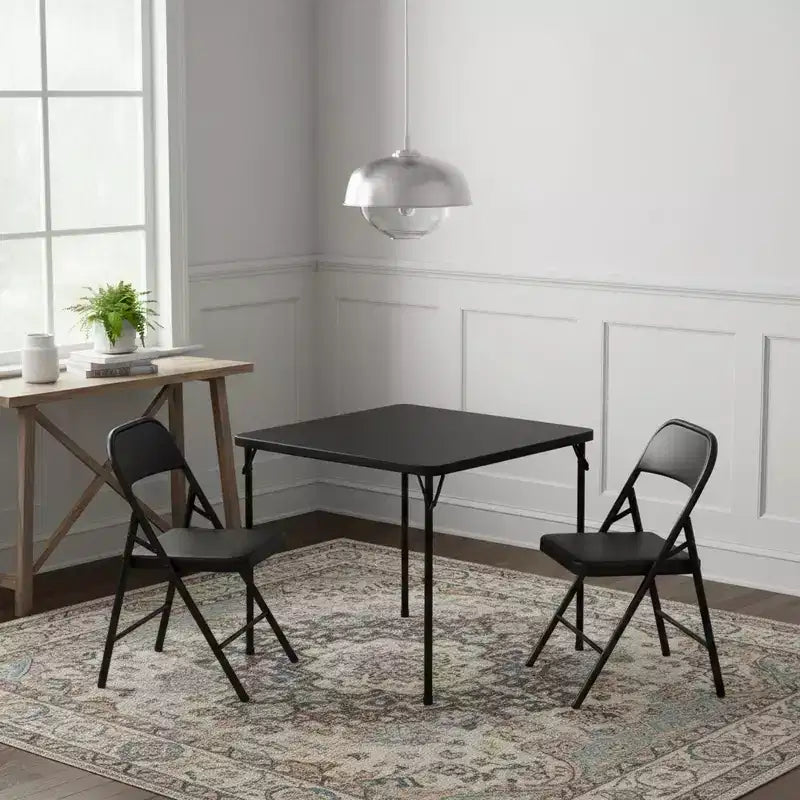 Table pliante carrée noire, 4 personnes, intérieur/extérieur