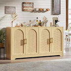 Noir / Marron / Blanc – Buffet en rotin de 150 cm, 4 portes, 2 étagères, Montage par 1 personne