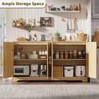 Noir / Marron / Blanc – Buffet en rotin de 150 cm, 4 portes, 2 étagères, Montage par 1 personne