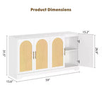 Noir / Marron / Blanc – Buffet en rotin de 150 cm, 4 portes, 2 étagères, Montage par 1 personne