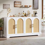 Noir / Marron / Blanc – Buffet en rotin de 150 cm, 4 portes, 2 étagères, Montage par 1 personne