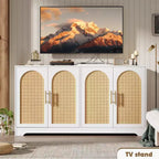 Noir / Marron / Blanc – Buffet en rotin de 150 cm, 4 portes, 2 étagères, Montage par 1 personne