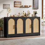 Noir / Marron / Blanc – Buffet en rotin de 150 cm, 4 portes, 2 étagères, Montage par 1 personne