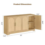 Noir / Marron / Blanc – Buffet en rotin de 150 cm, 4 portes, 2 étagères, Montage par 1 personne