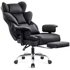 Fauteuil de bureau en similicuir noir/marron/gris à dossier haut avec repose-pieds et accoudoirs réglables – 1 personne