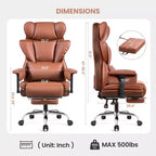 Fauteuil de bureau en similicuir noir/marron/gris à dossier haut avec repose-pieds et accoudoirs réglables – 1 personne