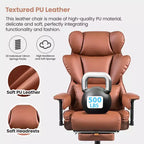 Fauteuil de bureau en similicuir noir/marron/gris à dossier haut avec repose-pieds et accoudoirs réglables – 1 personne