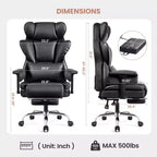 Fauteuil de bureau en similicuir noir/marron/gris à dossier haut avec repose-pieds et accoudoirs réglables – 1 personne