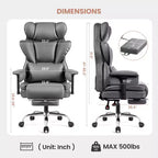 Fauteuil de bureau en similicuir noir/marron/gris à dossier haut avec repose-pieds et accoudoirs réglables – 1 personne