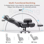 Fauteuil de bureau en similicuir noir/marron/gris à dossier haut avec repose-pieds et accoudoirs réglables – 1 personne