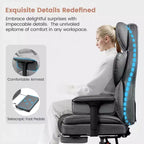 Fauteuil de bureau en similicuir noir/marron/gris à dossier haut avec repose-pieds et accoudoirs réglables – 1 personne